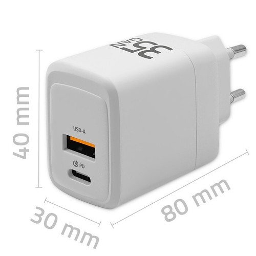 Qoltec Ładowarka sieciowa 35W GaN 5-20V 1.5-3A 1 x USB-C PD 1 x USB QC 3 - Zdjęcie 2 z 8