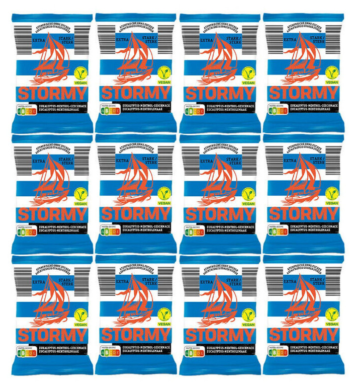 12x 25g STORMY Eukalyptus Menthol Bonbon Pastillen ohne Zucker Vegan (300g)