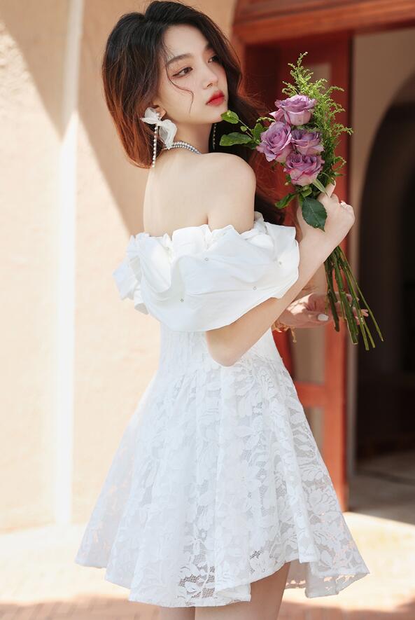 off shoulder cream dress Cream Floral Lace Off Shoulder Mini Dress