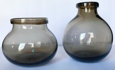 WH Smoked Glass Brown Vases Contemporary Style Set of 2