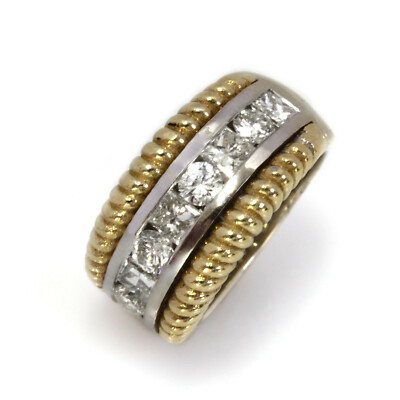 1,2 ctw natürlicher Prinzess-Diamant massiv 14k zweifarbig Gold breiter Kanalring 10 mm