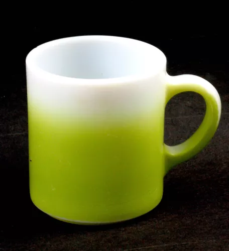 HAZEL ATLAS avocado green FADE MUG vintage MILK GLASS