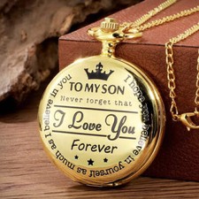 Antique Steampunk Vintage Roman Numerals Quartz Pocket Watch Gold Case Necklace