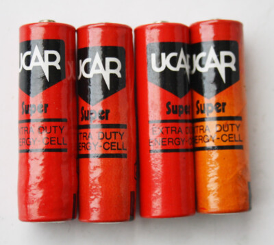 4X VINTAGE 80'S UCAR SUPER BATTERIES 1.5V AA BATTERY UNION CARBIDE