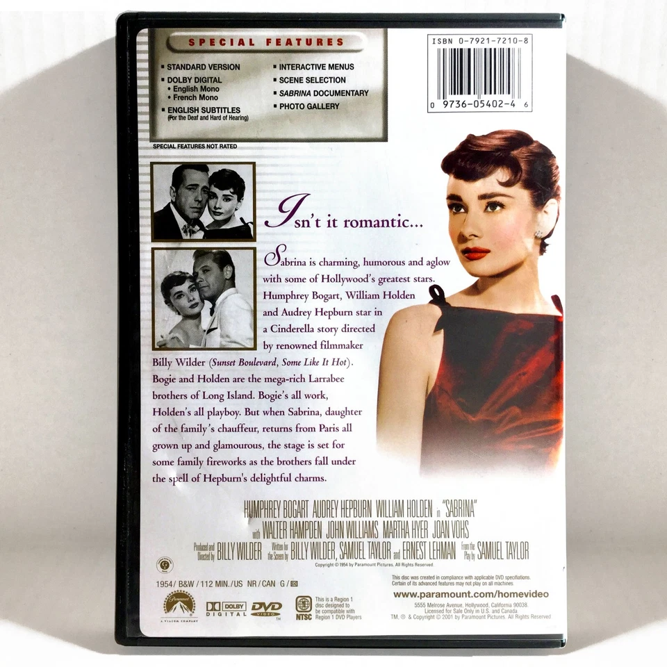 Sabrina (DVD, 1954, Full Screen)     Audrey Hepburn    Humphrey Bogart - Image 2 of 3