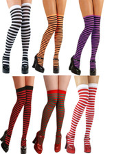 New Striped Stockings Hold Ups Fancy Ladies Fancy Dress Thigh Highs