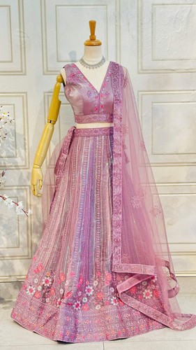 Floral Organza Monochrome Lehenga Set - Picture 4 of 8
