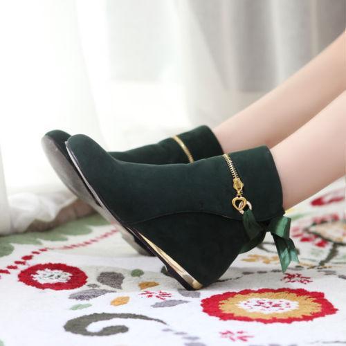 Womens Faux Suede Round Toe Sweet Flat Heels Ankle Boots Pull On Boot ALL US Sz - Picture 16 of 17