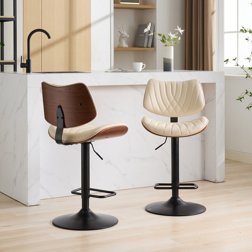 Barstools PU 25-33.4" Walnut Bentwood Dining Chairs Kitchen Counter Stools Beige - Picture 11 of 11