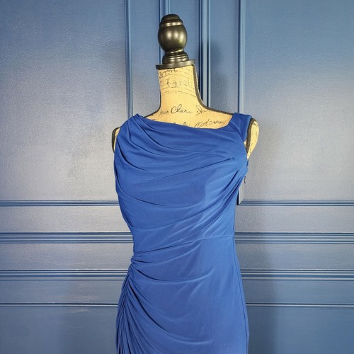Abito Adrianna Papell asimmetrico spalle scoperte lunghezza pavimento blu navy taglia 2 - Foto 6 di 14