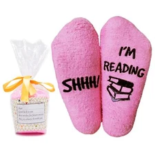 Women Reading Socks Book Lovers Gifts Fluffy Fuzzy Slipper Warm Cozy Socks