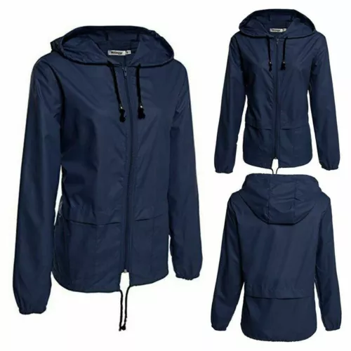 Unisex Adult Waterproof Rain Jacket Zip Up Hooded Lightweight Windbreaker Coat - Picture 6 of 17