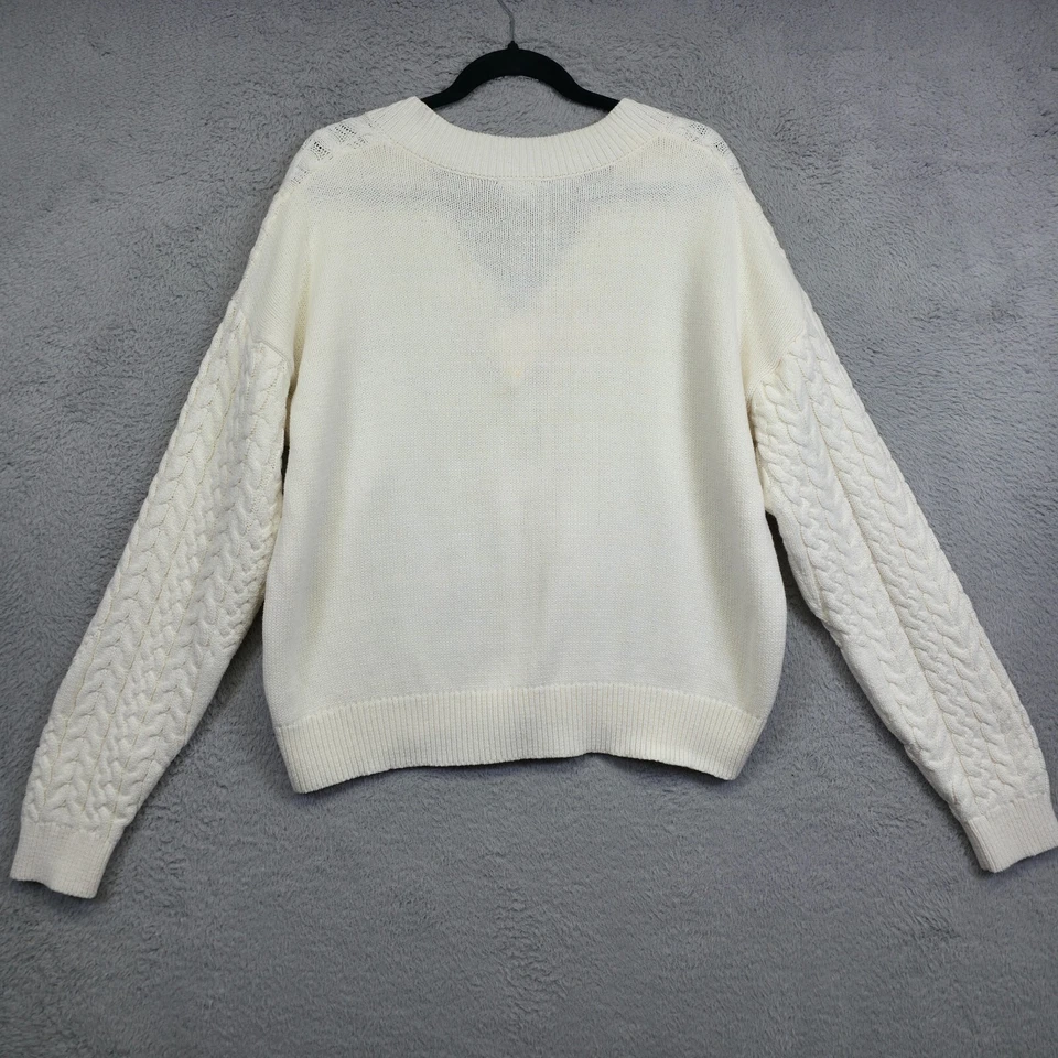 Lumiere Cable Knit Sweater Womens L White Fisherman V Neck Chunky Lounge Cozy - Image 3 of 4