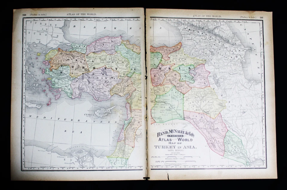 RAND MCNALLY ATLAS MAP PAGE TURKEY IN ASIA OTTOMAN EMPIRE 1892 VINTAGE - Image 2 of 3