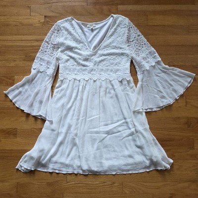 Easel Mini Dress Womens Sz L Cream Boho Chic Whimsical Romantic Flowy See Notes
