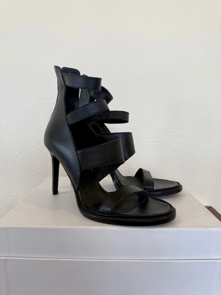 Helmut Lang Zenith Tacones de Cuero Negro con Cremallera Trasera Talla 37 | Hecho en Italia | Nuevos Foto 2 de 4