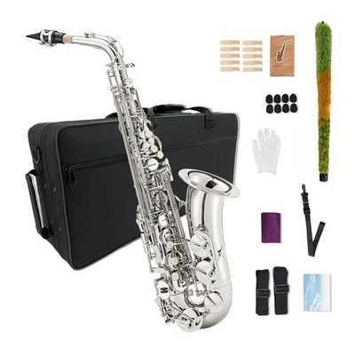 Sliver Alto Saxophone Eb Alto Sax Brass Instrument Kit with Case Accessories NEW