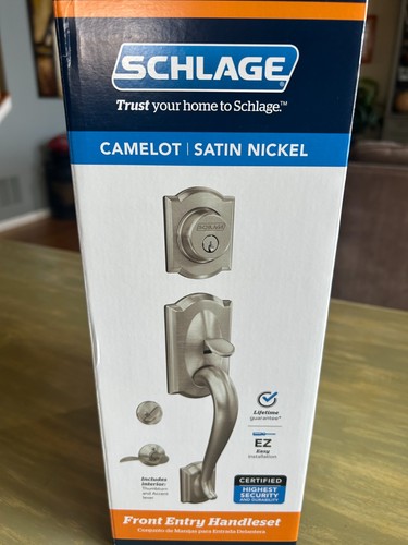 NIB Schlage F60-CAM-619-ACC Camelot Handleset w/ Accent Lever - Satin Nickel - Picture 5 of 9