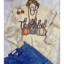 BRAND NEW WITH TAGS Bleached Thankful Pumpkin Sweatshirt   Fall Graphic Crewneck