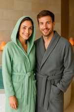 Bademantel Waffelpique Damen Herren Saunamantel Kapuze 100% BW OEKO-TEX Typ915