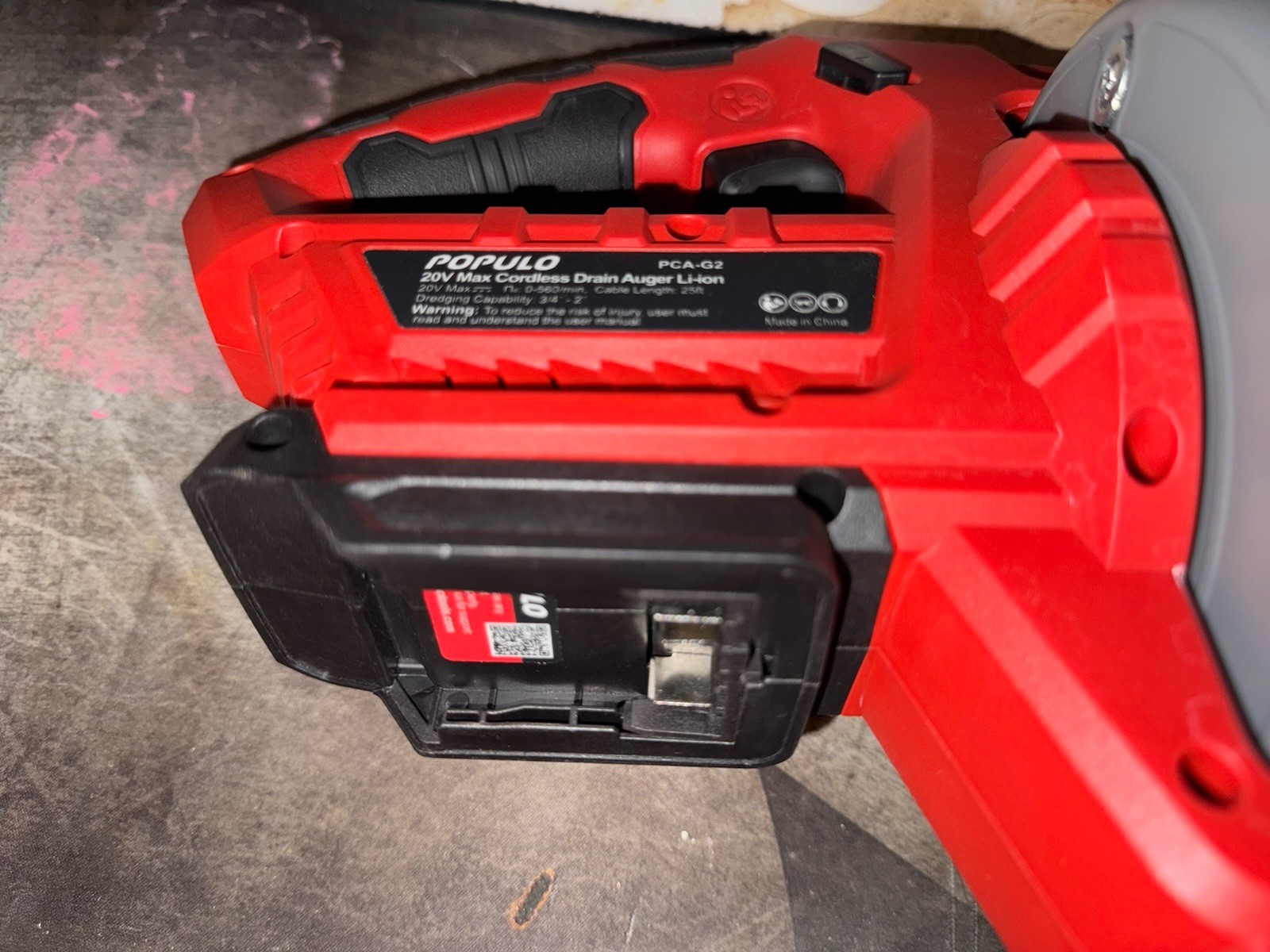 POPULO 20V Cordless Electric Drain Auger Snake Ni Battery