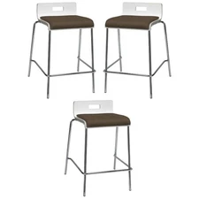 Home Square 25" Wooden Seat Counter Stool in White and Fudge - Set of 3