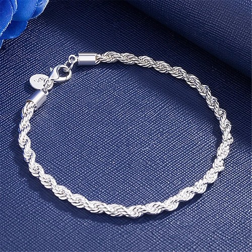 18k Gold 925 Sterling Silver 4MM Rope Chain Bracelets for Men Women 8 in