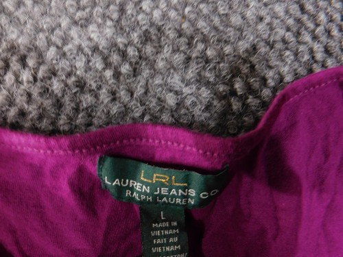 LRL Lauren Jeans Co Ralph Lauren camicia donna grande viola con volant pintuck tunica - Foto 5 di 12