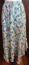 Vtg Skirt Sz L Blue Floral Turquoise Bold Pull On Aqua Romantic Midi Maxi Lined