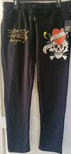 Ed Hardy Men's Size Large Sweatpants Joggers Black Love Kills Skull Heart New
