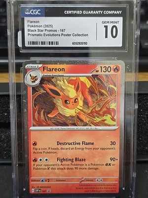 pokemon promo card prices Flareon Pokemon 2025 Black Star Promo 167 Prismatic Evolutions CGC 10 GEM  MINT