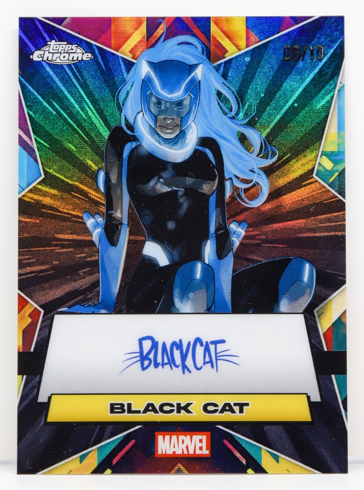 Black Cat #MO-BC Marvel 2025 Topps Chrome Mask-Off Facsimile Autograph trading card — raw and PSA graded price guide