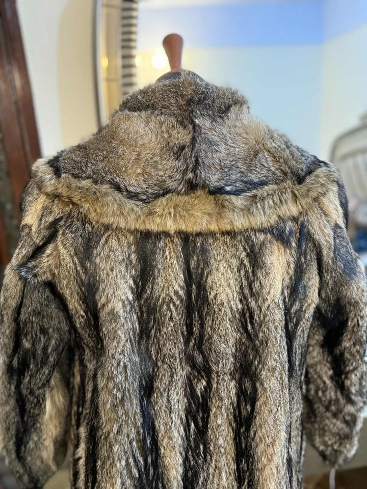 Abrigo de piel de zorro gris real vintage | Piel real gris plata natural | Lujo de longitud completa Foto 4 de 4