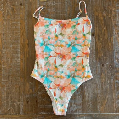 Eidon Aura Floral Ribbed One Piece Swimsuit Size Medium