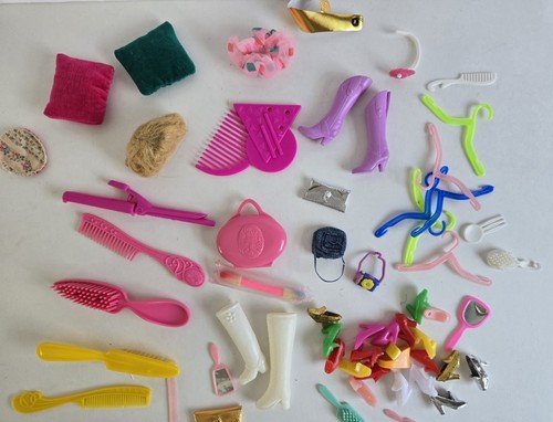 Barbie Doll Sized Accessories Lot Vintage With Wig Makeup Etc