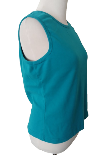 Gaudy Couture Tank Top Teal Blue Cotton Sleeveless Wide Strap Crew Neck Women Lg - Picture 6 of 11