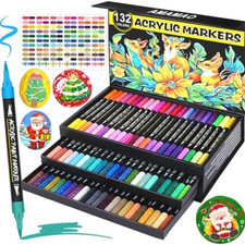 132 Colors Acrylic Paint Markers Pens Set 66 Pack Brush Acrylic Paint Markers