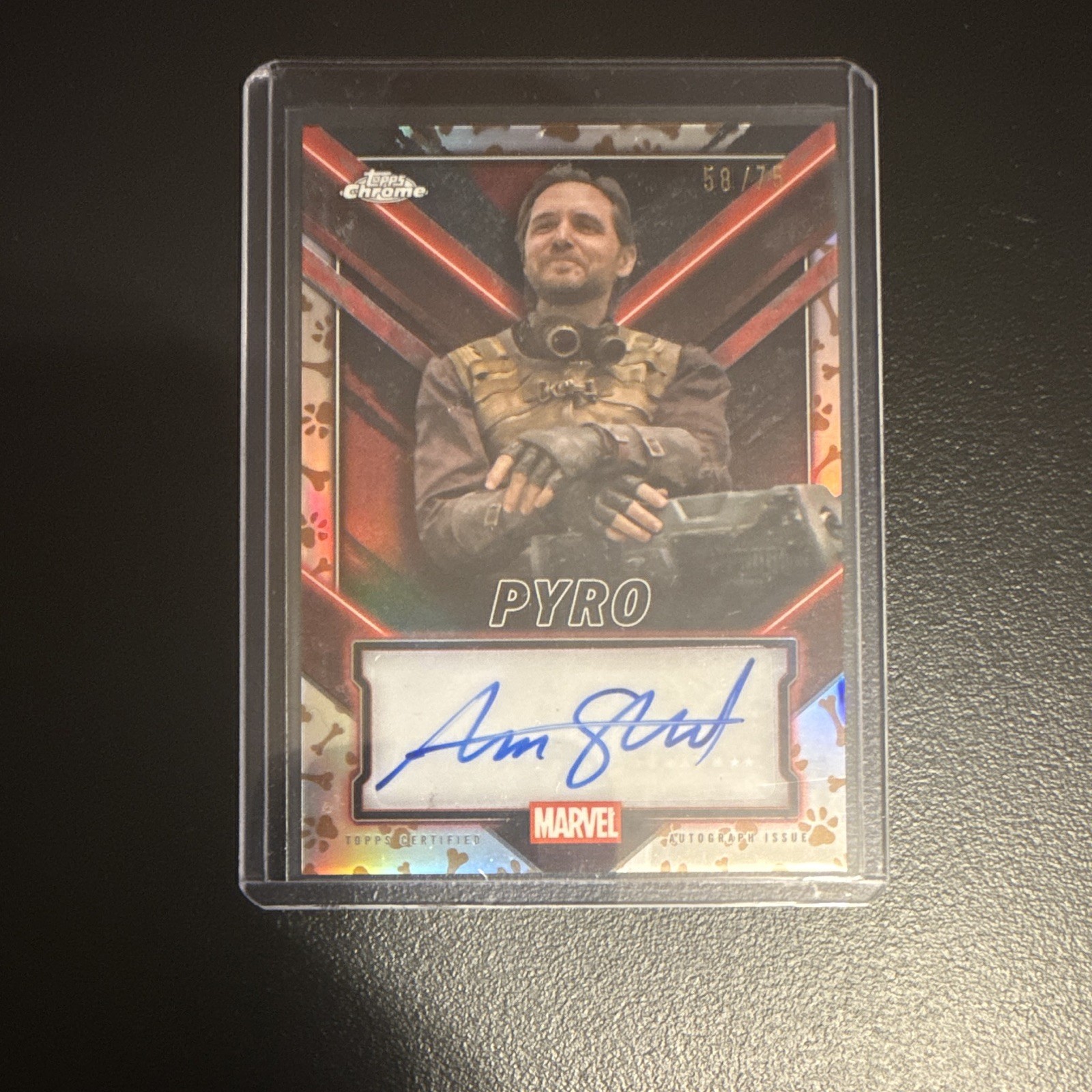 Topps 2025 Deadpool Chrome Pyro Aaron Stanford Auto Gold 58/75