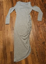 Woman's Long Sleeve Cold Shoulder Maxi Gray Dress One Size Nwot Guc Bodycon