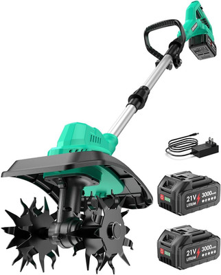 21V Cordless Tiller Cultivator for Gardening, 350 RPM Electric Garden Tiller wit
