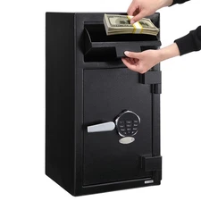 Home Digital Safe Box Depository Drop Deposit Front Load Cash w/ Keypad & Key