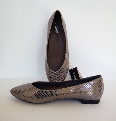 NEW Vionic Gem Caballo Gunmetal Snake Women's Leather Ballet Flat Shoes Size 8