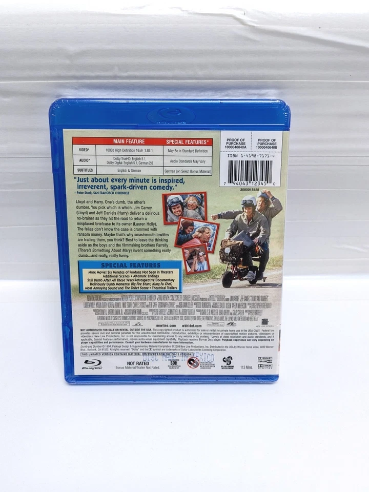 Dumb and Dumber (Blu-ray, 1994, Unrated Cut) Jim Carrey RARE OOP HTF NEW SEALED - Image 2 of 2