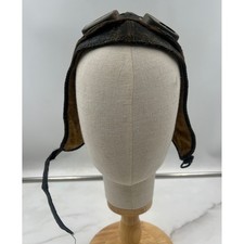 Antiguo Casco de Piloto Gorra de Vuelo de Aviador de Cuero de la Segunda Guerra Mundial Gafas Negro Envejecido