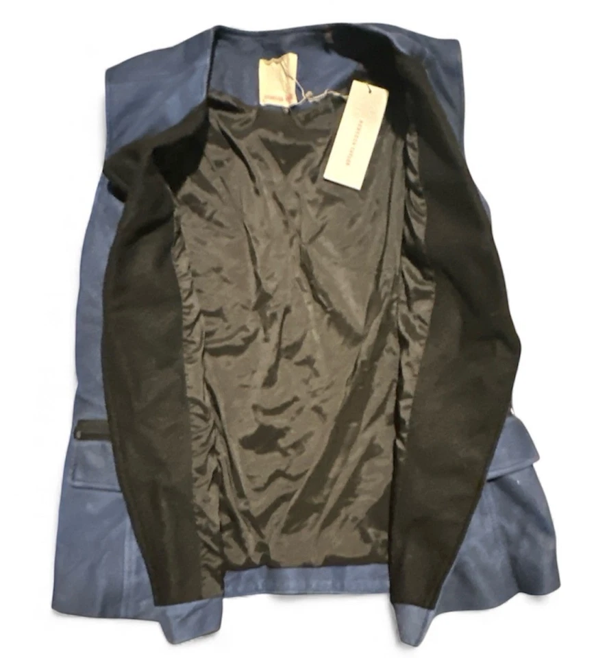 Rebecca Taylor Lamb Leather Motto Vest Cobalt Blue Womens Sz Small Retail $695 - Image 4 of 4