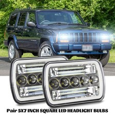 Pair Fit Jeep Cherokee XJ 1984-2001 5x7" 7x6" LED Headlights Hi/Lo Sealed Beam