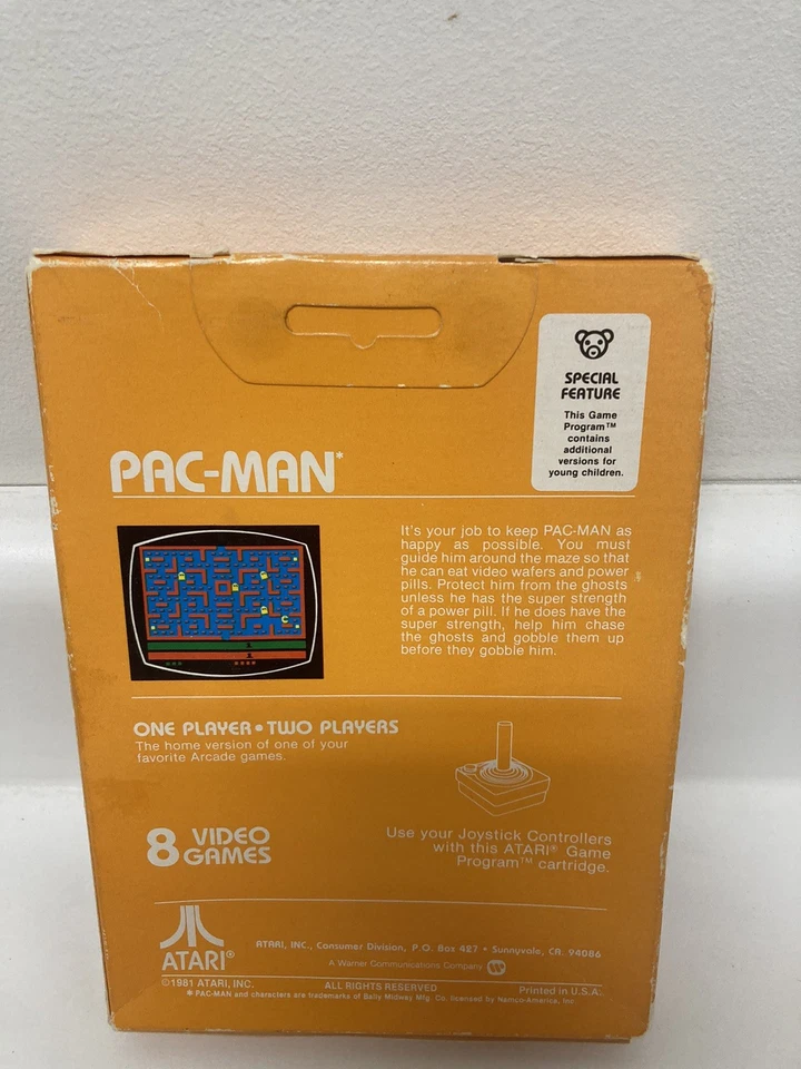 New PAC-MAN,ATARI 2600 Rare Glue Seal Yellow Box New First Print blue Text,nib - Image 3 of 4