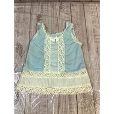 Vintage Blue Nylon White Lace Trim Slip Dress Baby Girl or Doll Dress Sleeveless