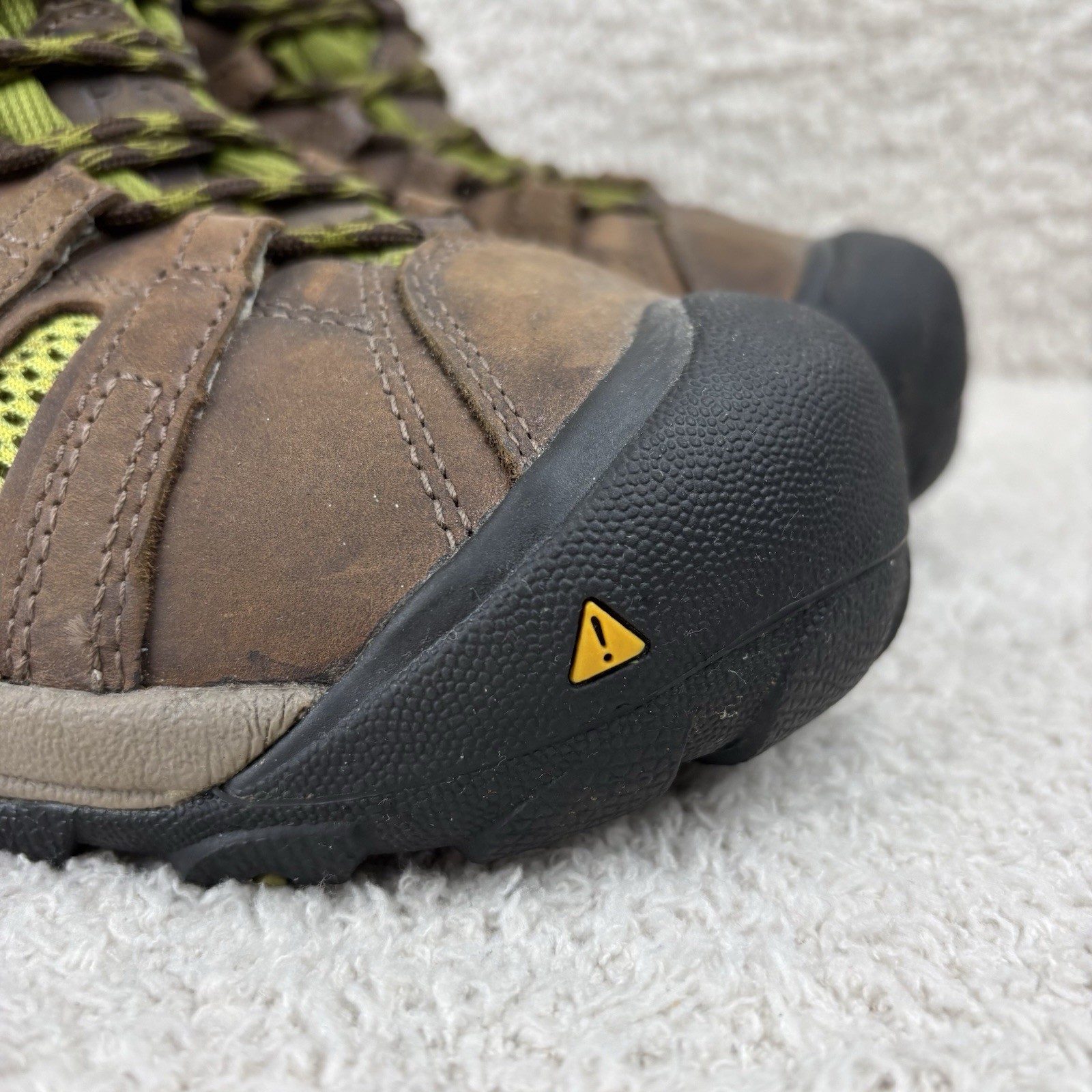 Scarpe Keen donna 10 5 marrone giallo pietra focaia bassa punta acciaio lavoro pelle stringate