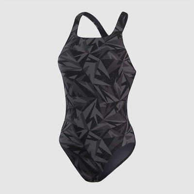 Speedo Damen Hyperboom Allover Medalist Badeanzug / Schwarz Grau / UVP 38£